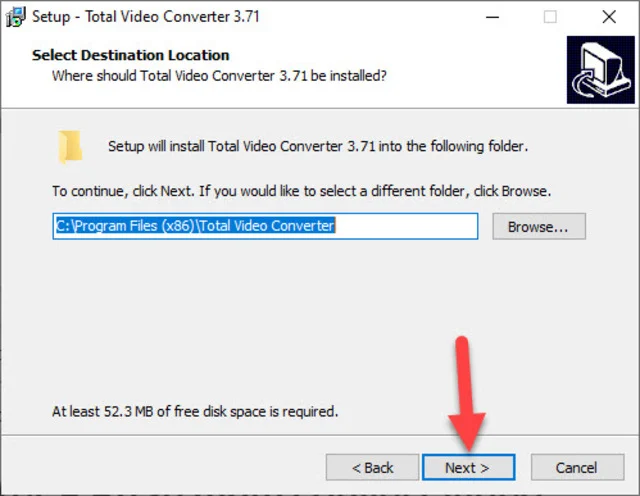 Hướng dẫn tải và cài đặt phần mềm Total Video Converter 9 Chọn vị trí lưu trữ phần mềm Total video converter bạn muốn