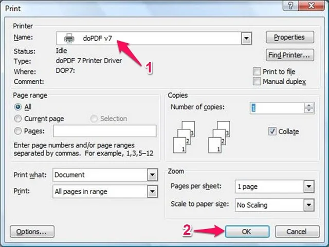 Bí quyết chuyển Word sang PDF đơn giản, tuyệt vời từ A đến Z 6 Chuyển đổi Word sang PDF bằng phần mềm doPDF