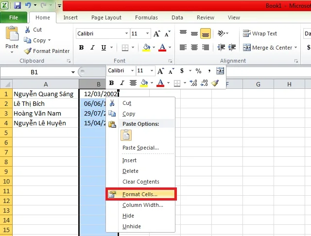 Bật mí ngay 4 cách ẩn cột trong Excel đơn giản 12 Click chuột phải và chọn Format Cells