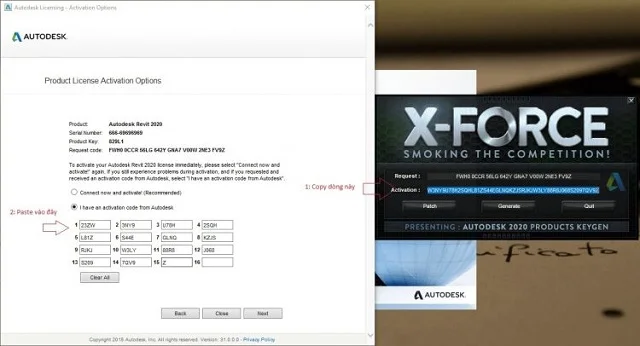Hướng dẫn tải và cài đặt Revit 2020 bản full crack 15 Copy Activation và dán vào ô như hình
