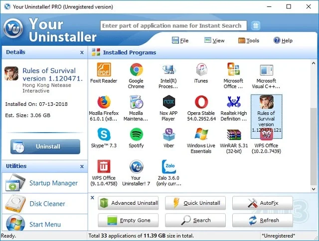Giao diện phần mềm Your Uninstaller
