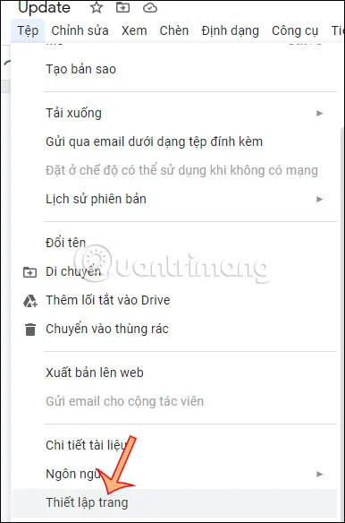 2 cách in trong Google Docs cho người mới 9 Chọn Thiết lập trang