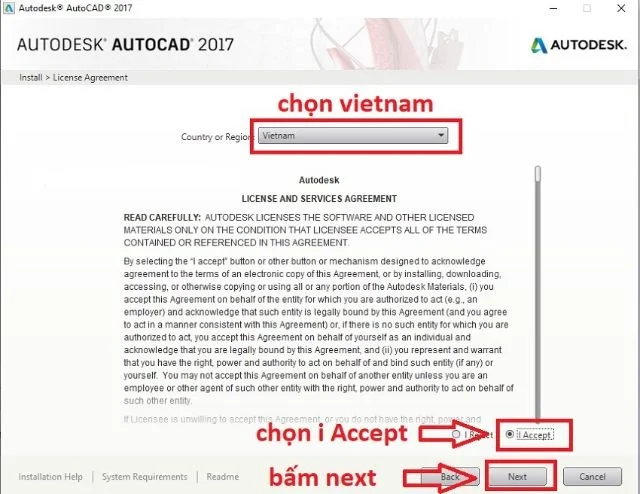 Link tải AutoCad 2017 full vĩnh viễn và hướng dẫn cài đặt đơn giản nhất 10 Hình 6: Chọn đồng ý điều khoản