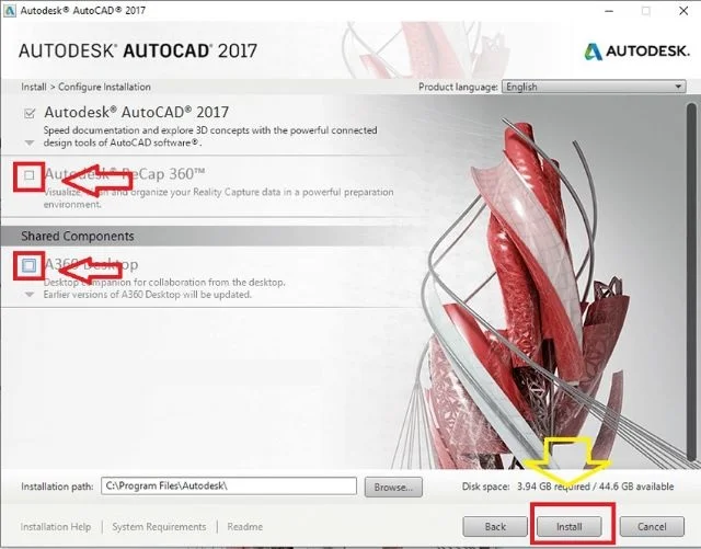 Link tải AutoCad 2017 full vĩnh viễn và hướng dẫn cài đặt đơn giản nhất 11 Hình 7: Tích chọn Autodesk AutoCad 2017