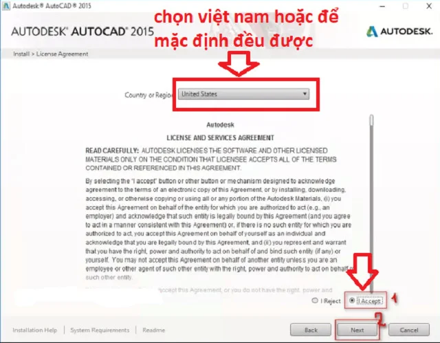 Tải AutoCAD 2015 bản full và hướng dẫn cài đặt【Link Gốc】 6 Hình ảnh 4: Tích vào chọn Accept và bấm next
