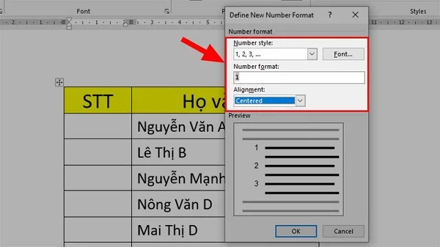 Bí quyết để sở hữu một số cách đánh số thứ tự trong Word nhanh và khoa học 4 Hộp thoại hiện lên thì chỉnh sửa các giá trị