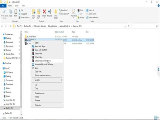 Autocad 2013 Full 32/64bit - Link tải nhanh chóng và an toàn 3 giải nén tập tin đã tải về