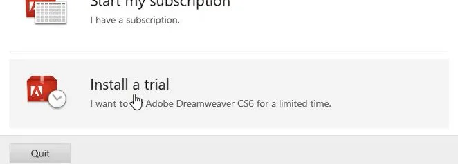 Hướng dẫn tải và cài đặt Adobe Dreamweaver CS6 10 chọn Install a trial