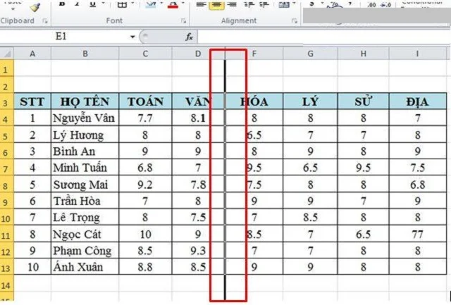 Bật mí ngay 4 cách ẩn cột trong Excel đơn giản 7 Kết quả hoàn chỉnh