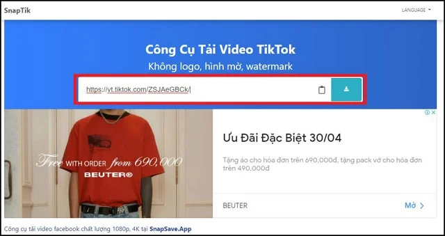 SnapTik App hỗ trợ người dùng tải video TikTok không logo 9 Lấy liên kết của video