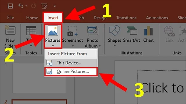 Tổng hợp một số cách chèn ảnh vào PowerPoint cực dễ 8 Mở thẻ Insert và thực hiện các thao tác truy cập