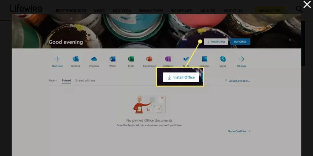 Một khi đã đăng nhập thành công, hãy nhấn chọn mục Install Office