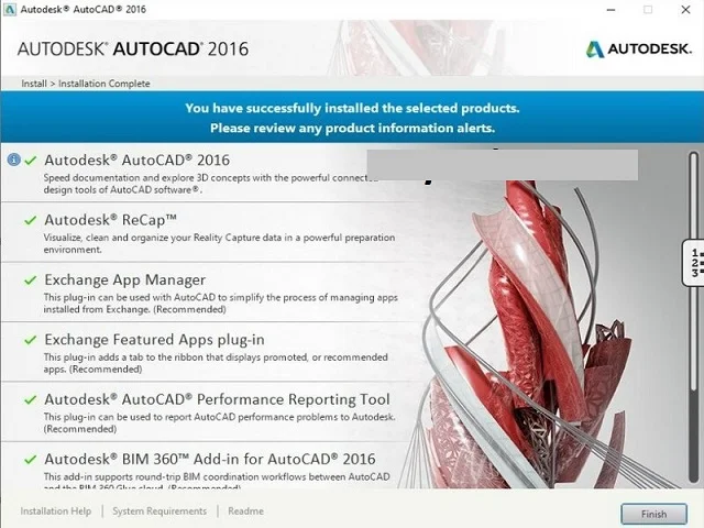 Hướng dẫn từ A – Z cách cài đặt Autocad 2016 7 Nhấn Finish kết thúc quá trình