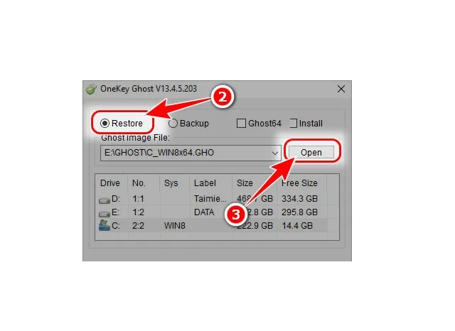 Nhấn Restore và Open
