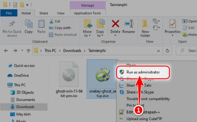 Nhấn chạy file OneKey Ghost