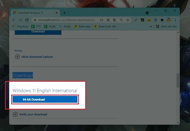 Hướng dẫn tải Win 11 ISO chính thức từ Microsoft 8 Nhấn chọn 64-bit download để tải Window 11 ISO