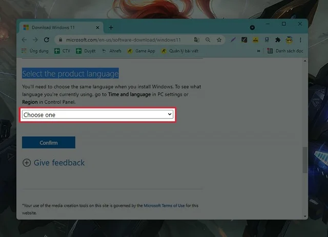 Hướng dẫn tải Win 11 ISO chính thức từ Microsoft 6 Nhấn chọn Choose one