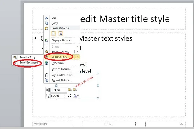 Bí quyết thực hiện cách chèn logo vào PowerPoint dễ dàng 7 Nhấn chọn Send to back và chọn Send Backward để làm chìm logo