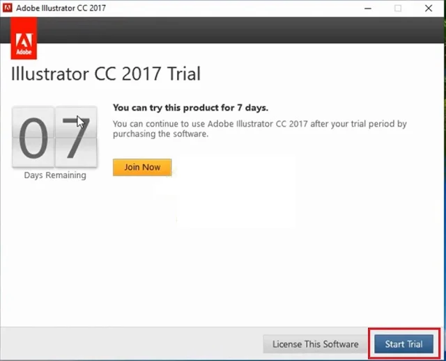 Hướng dẫn tải và cài đặt phần mềm Illustrator cc 2017 chi tiết từ A - Z 6 Nhấn chọn Start Trial