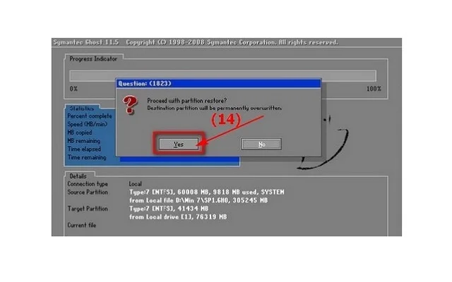 Hướng dẫn cách Ghost Win 7 tại nhà đơn giản nhất 17 Nhấn chọn Yes
