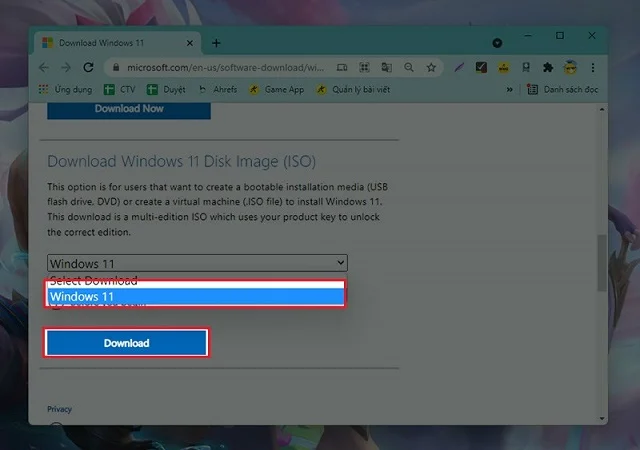 Hướng dẫn tải Win 11 ISO chính thức từ Microsoft 5 Nhấn chọn download