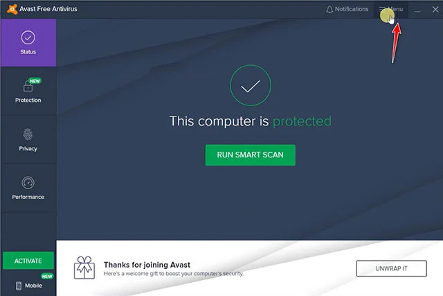 Tổng hợp key kích hoạt Key Avast Premier cập nhật mới 11 Nhấn chọn vào ô Menu