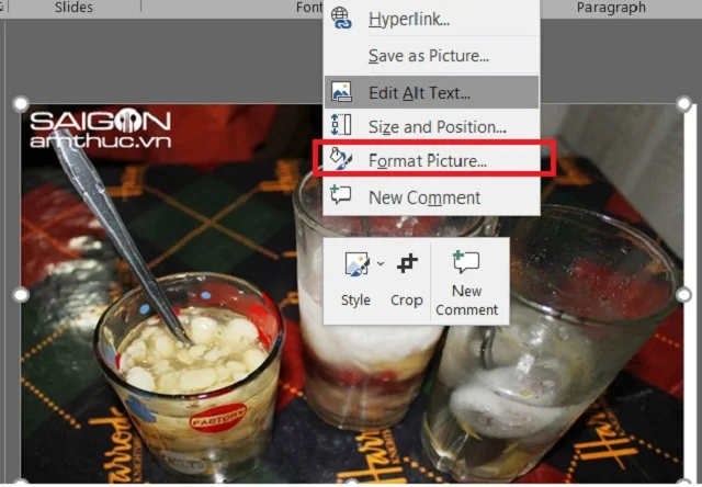 Hướng dẫn chi tiết cách đổi background trong PowerPoint 12 Nhấn chuột phải và chọn Format Picture