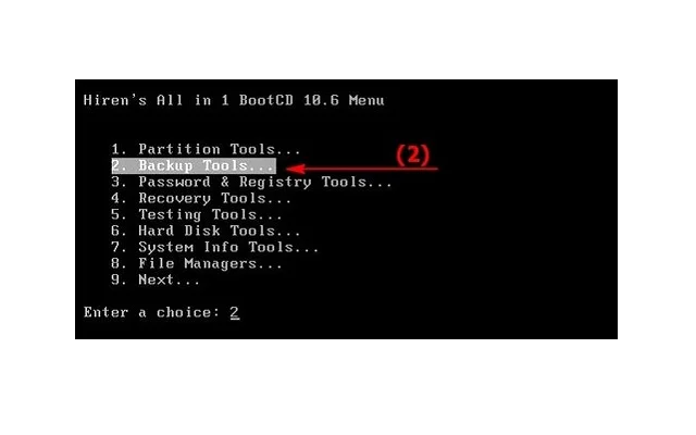 Hướng dẫn cách Ghost Win 7 tại nhà đơn giản nhất 8 Nhấn phím 2 để chọn mục Backup Tools