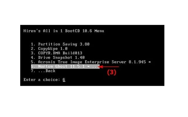 Hướng dẫn cách Ghost Win 7 tại nhà đơn giản nhất 9 Nhấn phím 6 để chọn mục Norton Ghost 11.5.1
