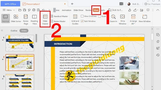 Bí quyết thực hiện cách chèn logo vào PowerPoint dễ dàng 9 Nhấp chọn vào mục View rồi chọn Slide Master
