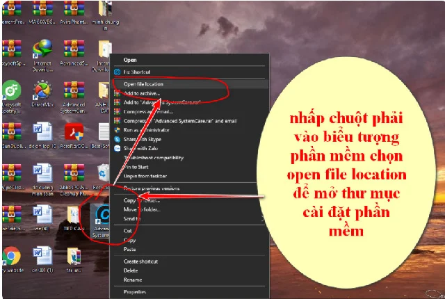 Tải và cài đặt Advanced SystemCare bản full mới nhất 13 Nhấp chuột phải và chọn Open file location tại thư mục Advanced SystemCare được cài đặt