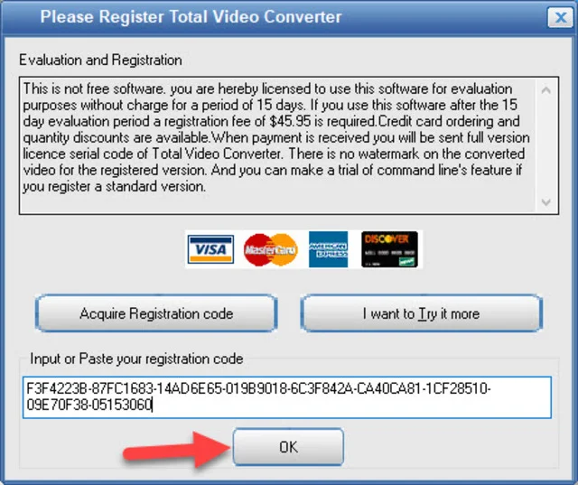 Hướng dẫn tải và cài đặt phần mềm Total Video Converter 15 Nhập mã code vào ô trống