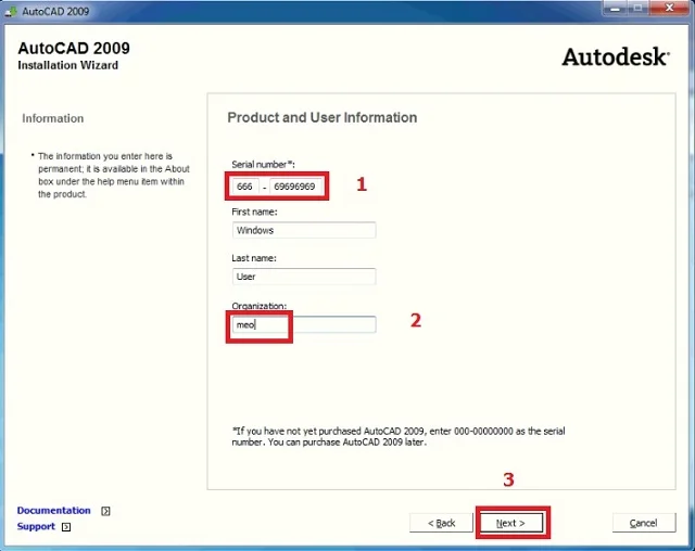 Hướng dẫn cách tải chi tiết Autocad 2009 bản đầy đủ nhất 7 Nhập số Serial Number
