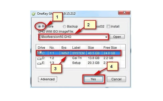 Hướng dẫn cách Ghost Win 7 tại nhà đơn giản nhất 23 Quay lại bước 2 nếu máy tính có sẵn file Ghost