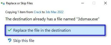Replace the file in the destination
