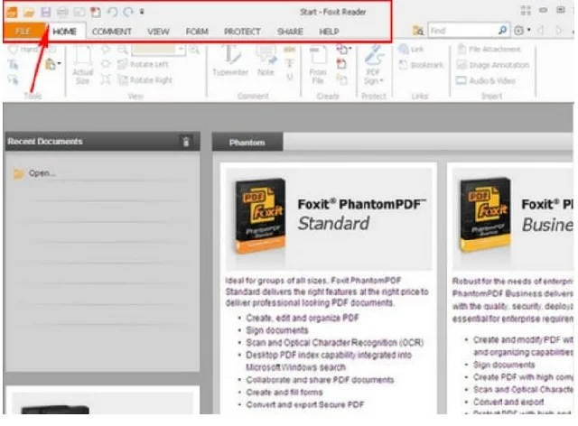 Tìm hiểu và hướng dẫn cách tải Foxit Reader full 9 Sử dụng home để tải file