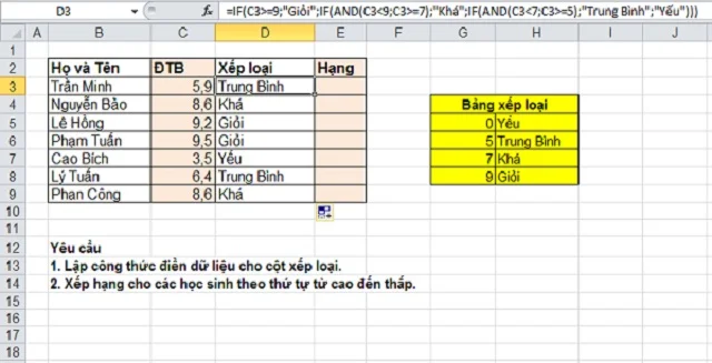 Sử dụng lồng ghép hàm IF