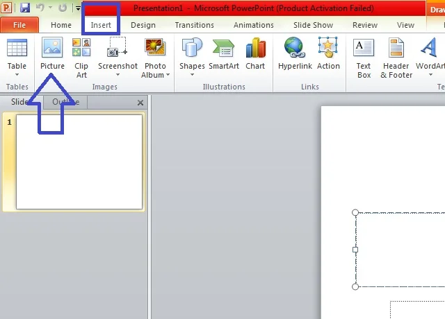 Tại giao diện chính chọn Insert và chọn Picture để chèn hình vào PowerPoint