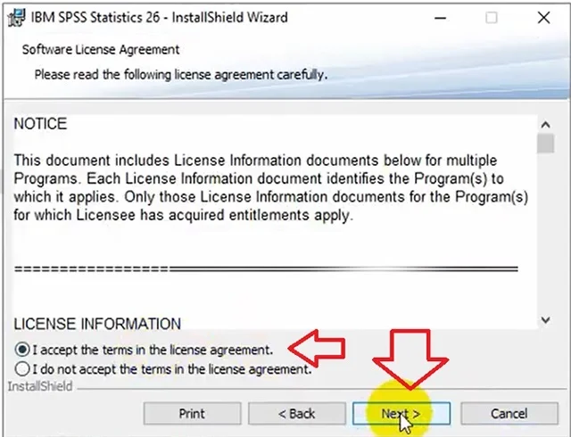 Cách tải và cài đặt chi tiết SPSS 26.0 full crack vĩnh viễn 7 Tiếp tục tích chọn ô I accept sau đó nhấn Next