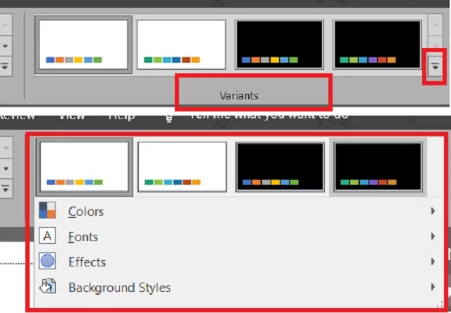 Hướng dẫn chi tiết cách đổi background trong PowerPoint 4 Tìm mục Varians để chọn lại những hình mà bạn đã chọn trước đó