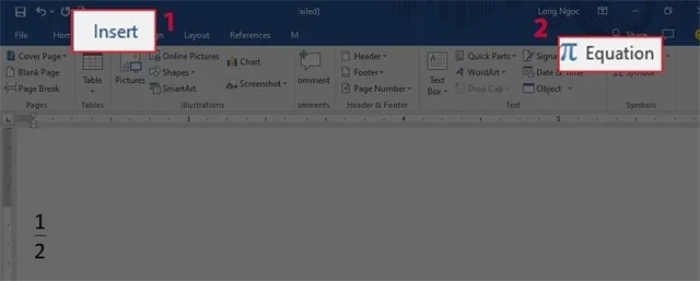 Trọn bộ các cách viết phân số trong Word đơn giản và dễ dàng 3 Tìm và chọn Insert New Equation ở thẻ Insert
