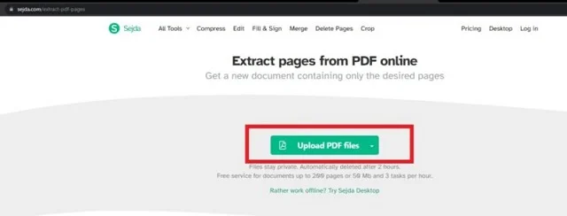 4 bí quyết về cách chèn thêm trang vào file PDF nhanh gọn và dễ dàng 1 Truy cập vào website của Sejda