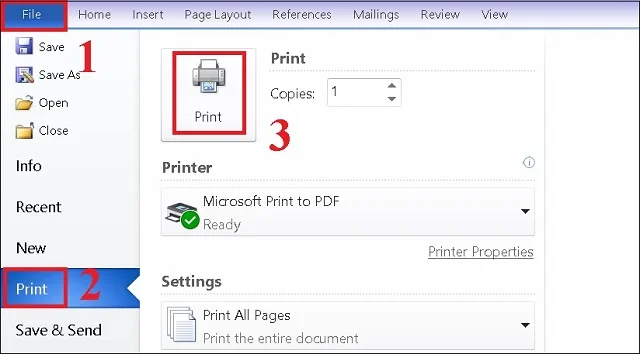 Bí quyết chuyển Word sang PDF đơn giản, tuyệt vời từ A đến Z 3 Vào File rồi chọn mục Print
