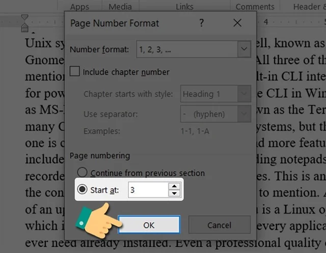 Bí quyết về cách đánh dấu trang trong Word một cách đơn giản và dễ dàng 4 Vào Format Page Number chọn Start at
