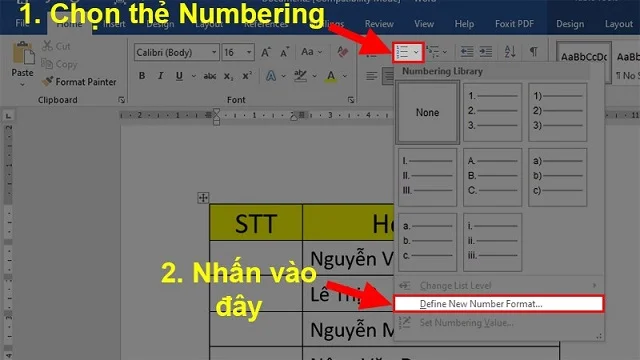 Bí quyết để sở hữu một số cách đánh số thứ tự trong Word nhanh và khoa học 3 Vào Numbering rồi chọn Define New Numbering Format