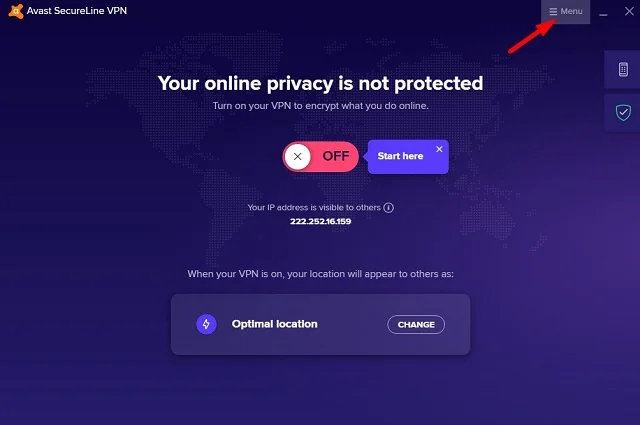 Đánh giá tổng quan về công cụ Avast SecureLine VPN 9 Vào phần Menu