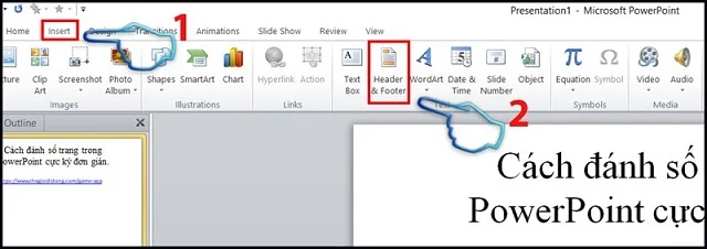 Trọn vẹn bộ bí kíp về cách đánh số trang trong PowerPoint 3 Vào tab Insert rồi chọn tiếp Header & Footer