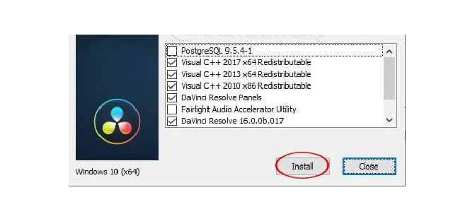 Hướng dẫn tải và sử dụng công cụ DaVinci Resolve 6 Bước 4: Ấn Install để bắt đầu cài đặt