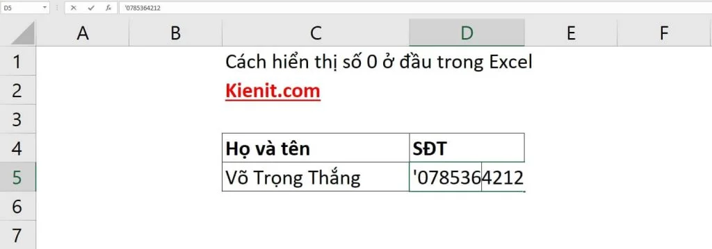 Các cách hiện số 0 trong Excel bạn cần biết 5 nhập thêm một dấu nháy đơn