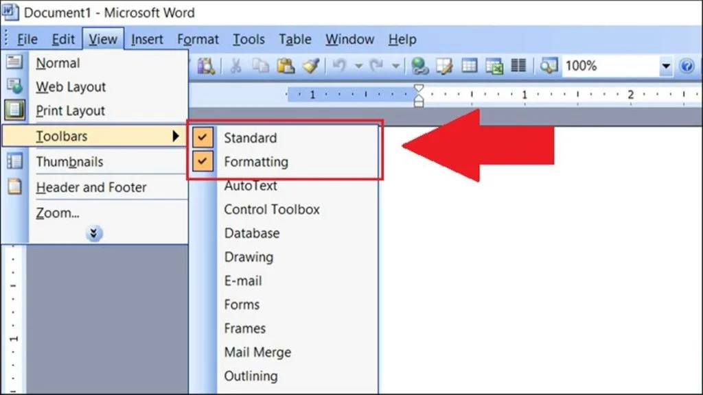 Tất tần tật các cách hiện thanh công cụ trong Word 2010 6 Lần lượt chọn Standard và Formatting